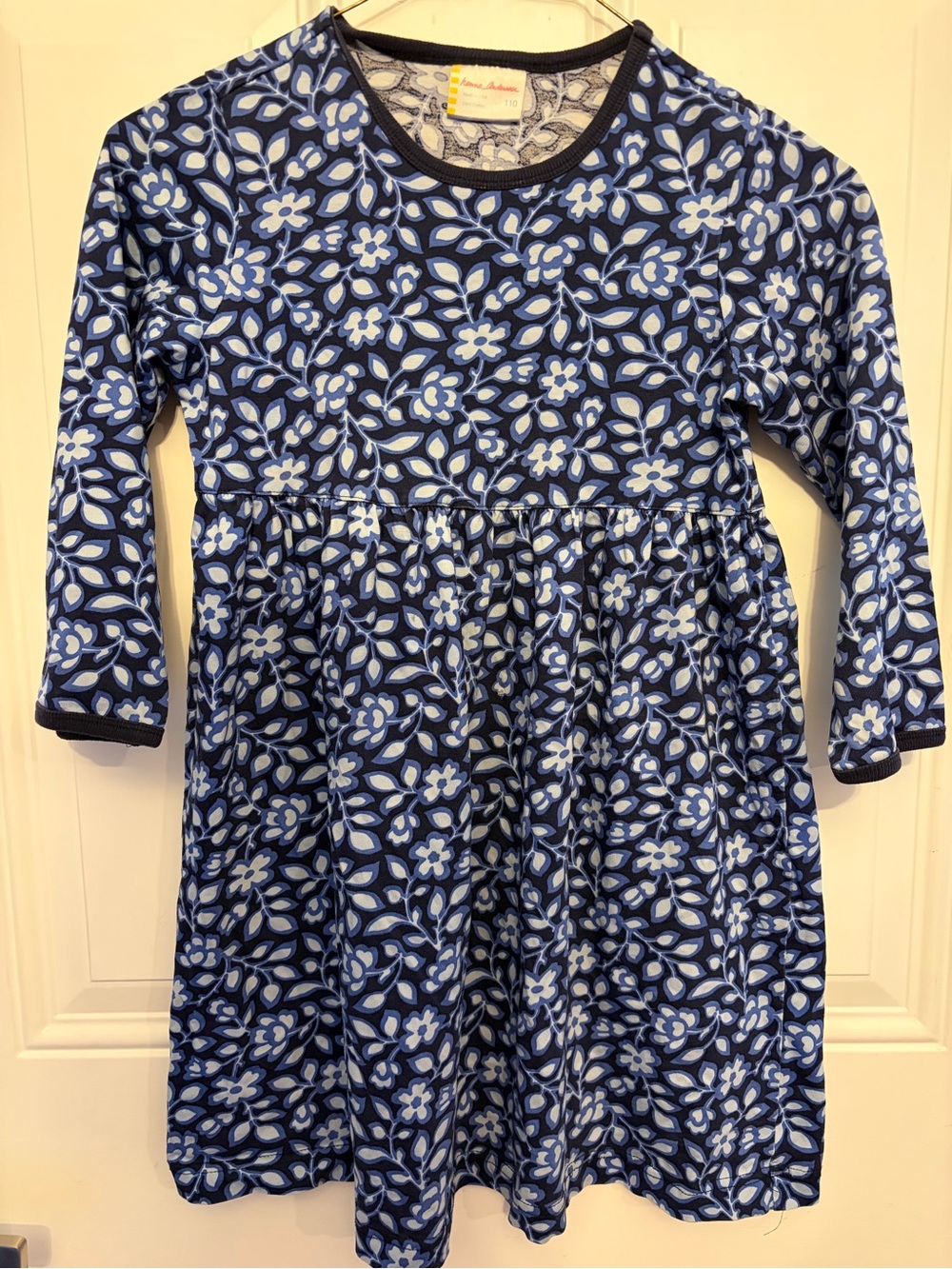 Hanna Andersson Navy & Light Blue Floral Cotton Dress Size 110